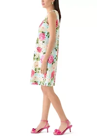 Women's Sleeveless Crew Neck Floral Print Sheath Dress