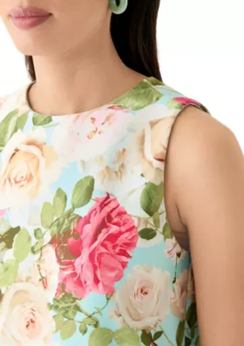 Women's Sleeveless Crew Neck Floral Print Sheath Dress