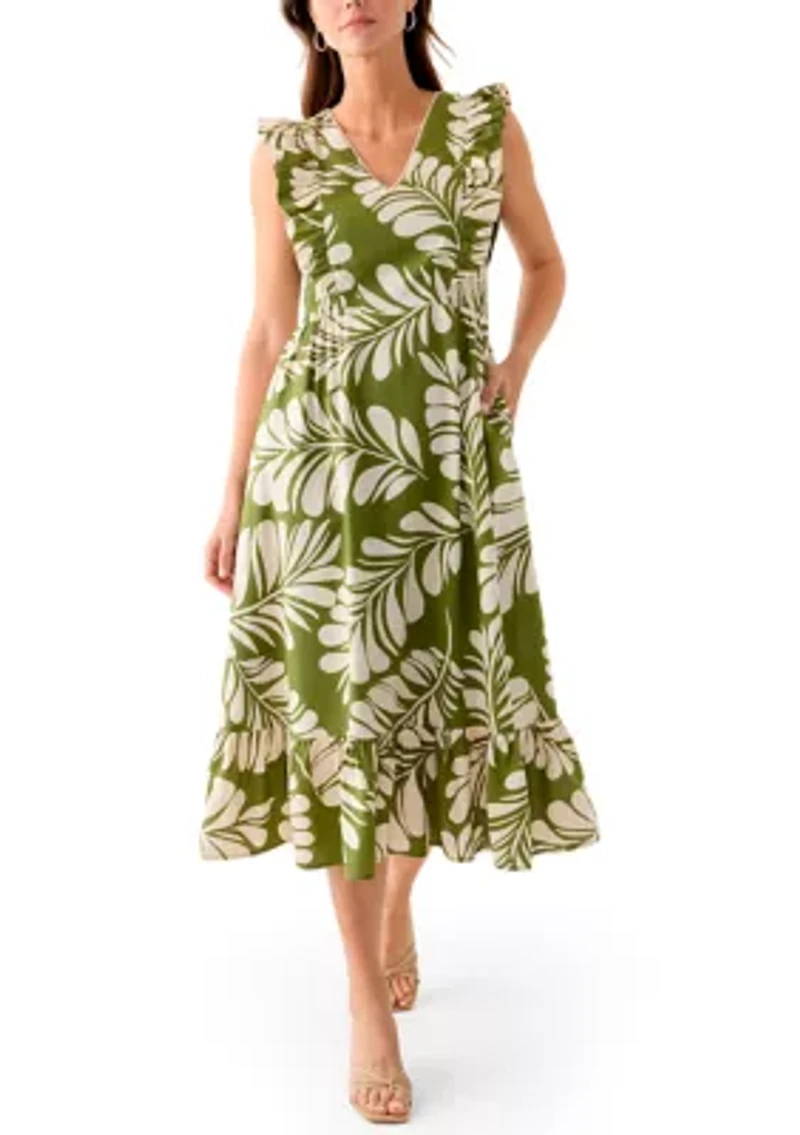 Women's V-Neck Ruffle Sleeve Patio Dress