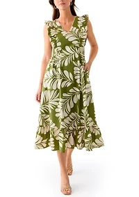 Women's V-Neck Ruffle Sleeve Patio Dress