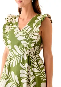 Women's V-Neck Ruffle Sleeve Patio Dress