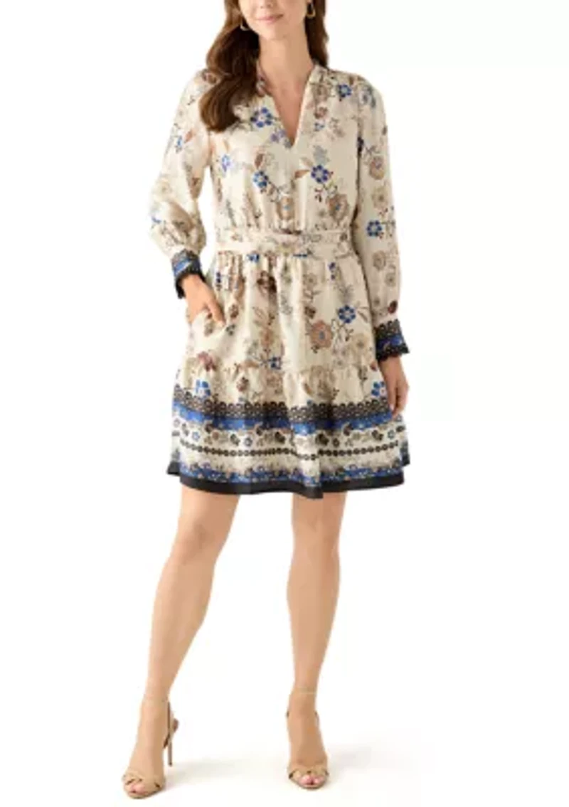 Women's Soft V-Neck Tiered Printed Short Dress