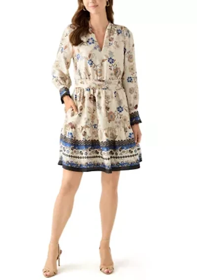 Women's Soft V-Neck Tiered Printed Short Dress