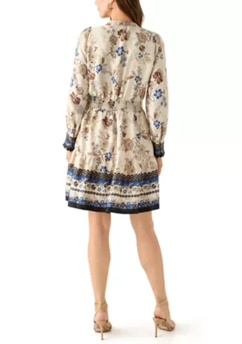 Women's Soft V-Neck Tiered Printed Short Dress