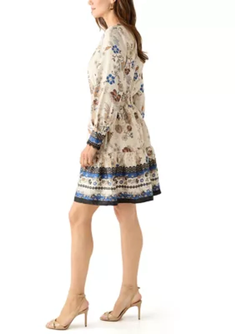 Women's Soft V-Neck Tiered Printed Short Dress
