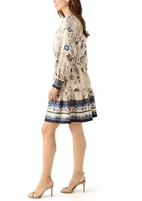 Women's Soft V-Neck Tiered Printed Short Dress