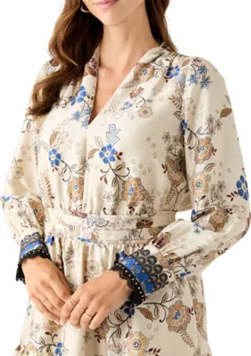 Women's Soft V-Neck Tiered Printed Short Dress