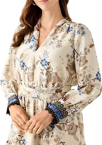 Women's Soft V-Neck Tiered Printed Short Dress