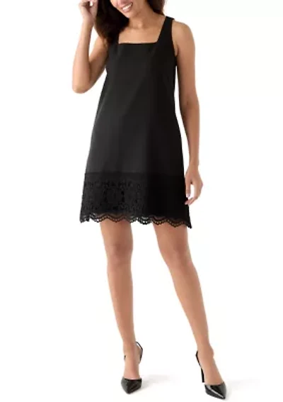 Women's Square Neck Short Dress With Lace Detail