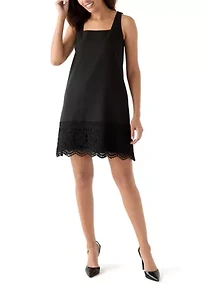 Women's Square Neck Short Dress With Lace Detail