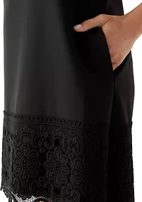 Women's Square Neck Short Dress With Lace Detail