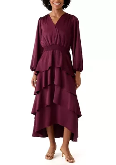 Women's Surplus Tiered Midi-Crepe Backed Satin Dress