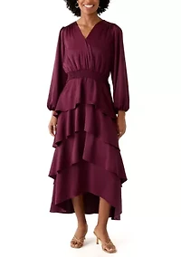 Women's Surplus Tiered Midi-Crepe Backed Satin Dress