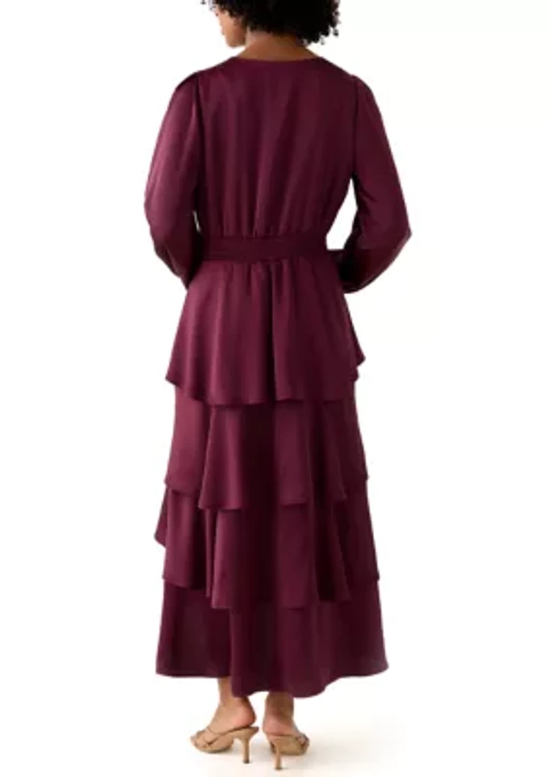 Women's Surplus Tiered Midi-Crepe Backed Satin Dress