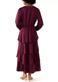 Women's Surplus Tiered Midi-Crepe Backed Satin Dress