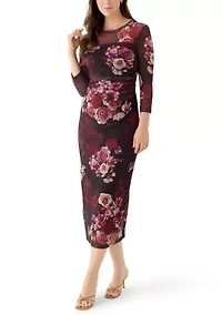Women's Side Ruched Printed Midi Dress