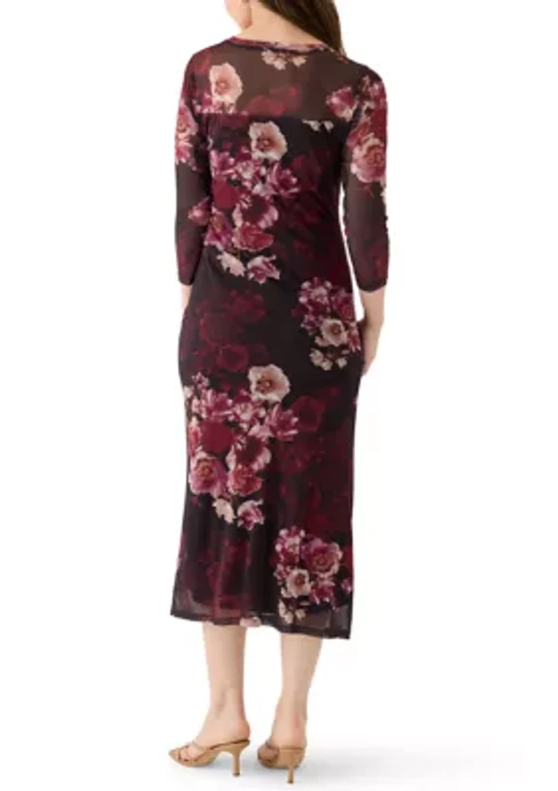 Women's Side Ruched Printed Midi Dress