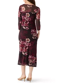 Women's Side Ruched Printed Midi Dress