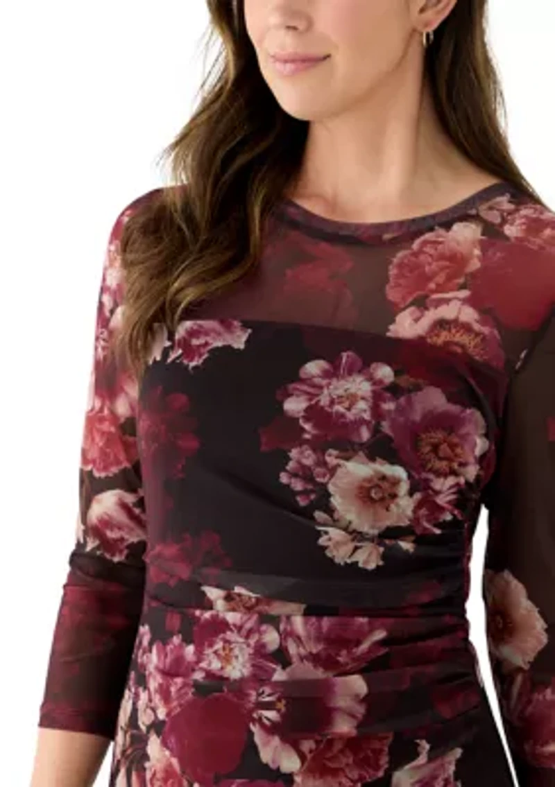 Women's Side Ruched Printed Midi Dress