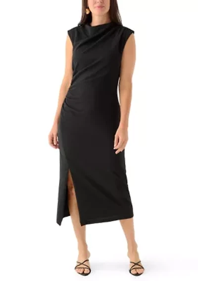 Women's Sleeveless Draped Neck Midi Dress