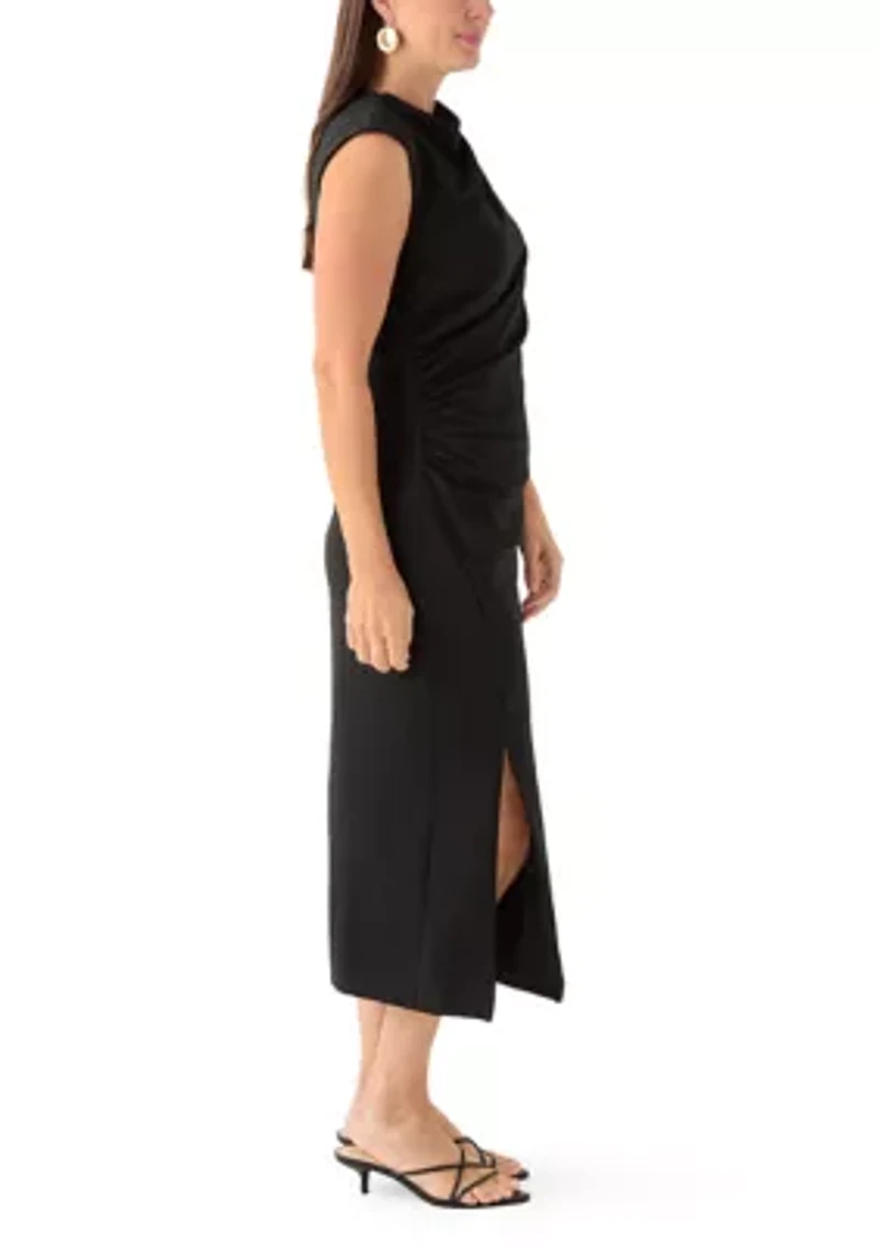 Women's Sleeveless Draped Neck Midi Dress