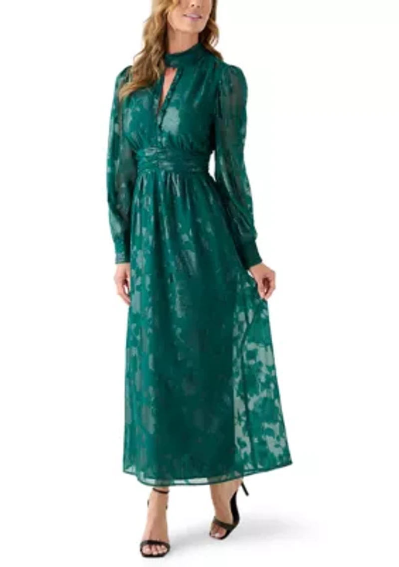 Women's Ruched Split-Neck Midi Dress