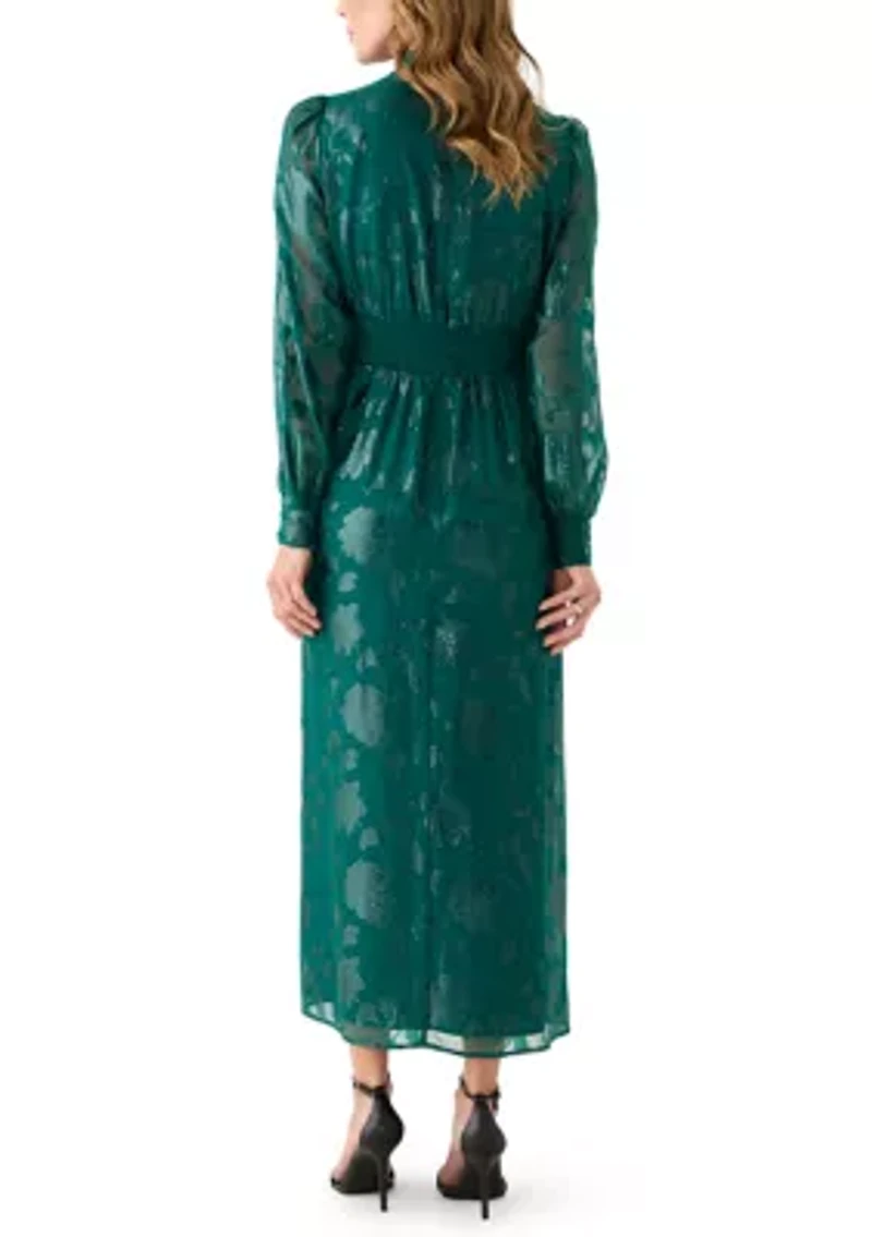 Women's Ruched Split-Neck Midi Dress