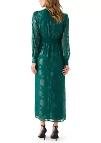 Women's Ruched Split-Neck Midi Dress