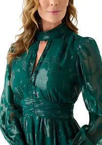 Women's Ruched Split-Neck Midi Dress