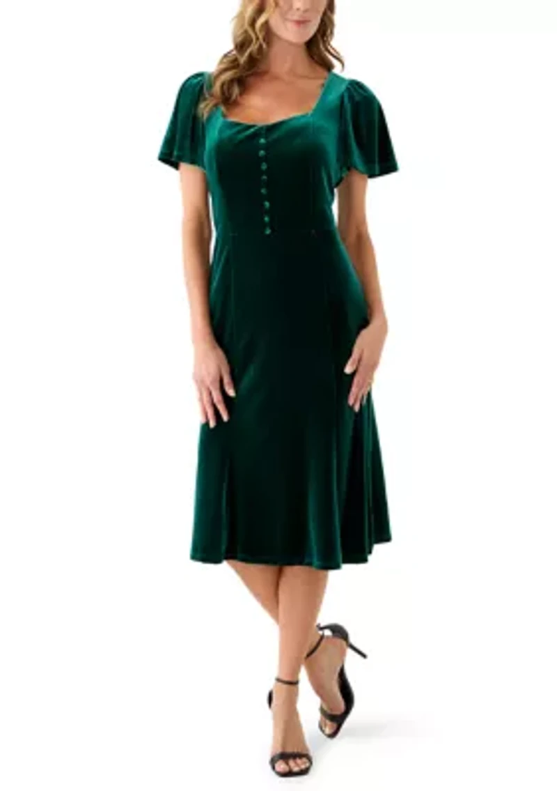 Women's Flared Flutter Sleeve Midi Dress