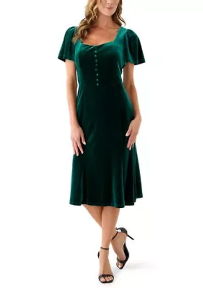 Women's Flared Flutter Sleeve Midi Dress