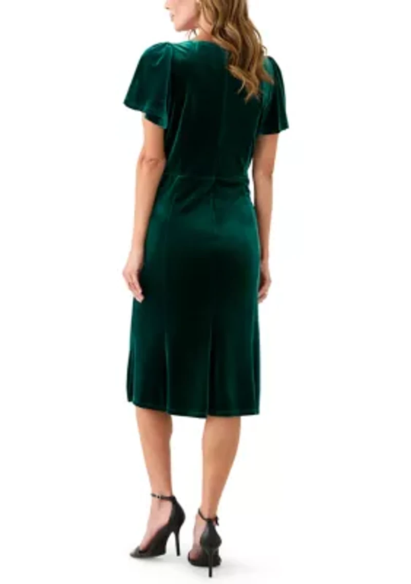 Women's Flared Flutter Sleeve Midi Dress