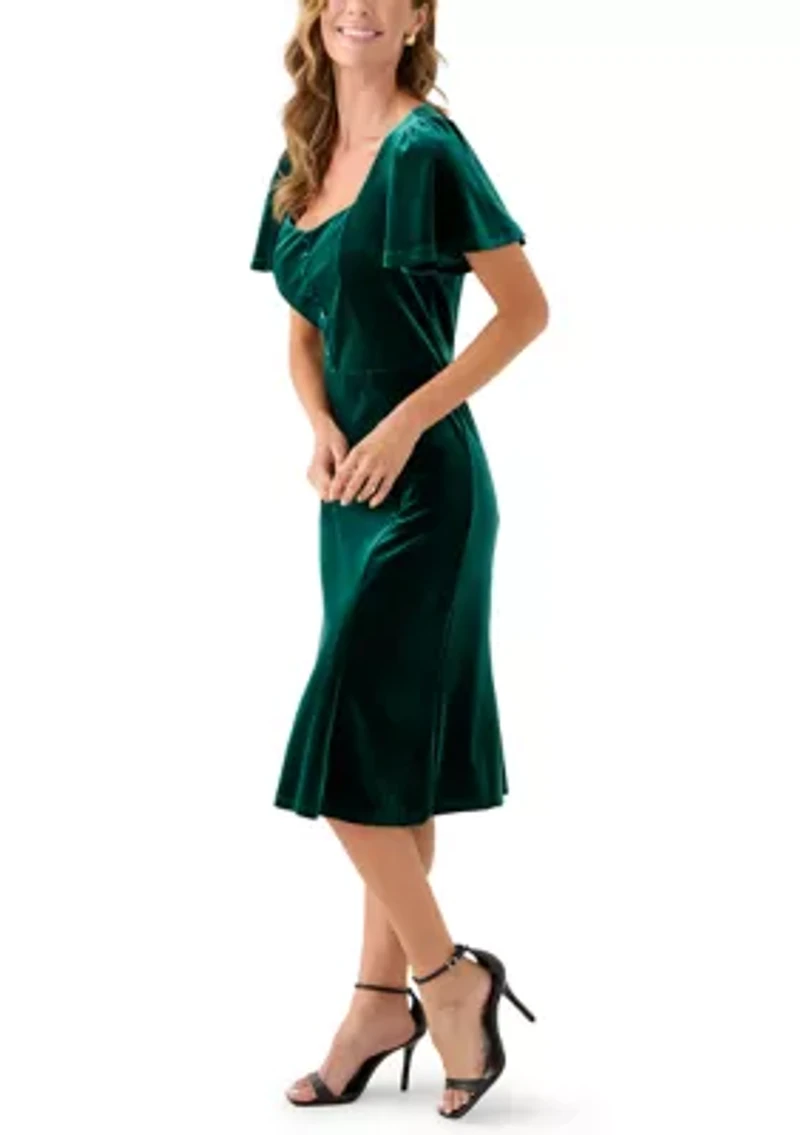 Women's Flared Flutter Sleeve Midi Dress