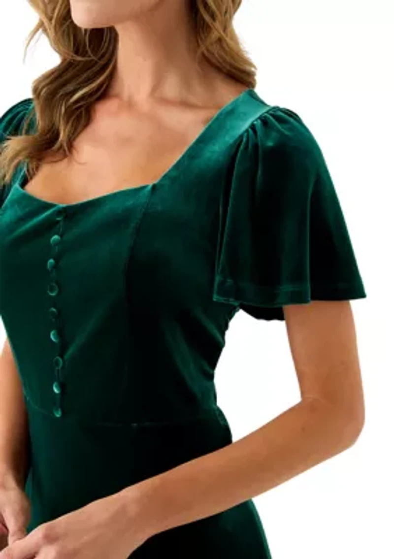 Women's Flared Flutter Sleeve Midi Dress