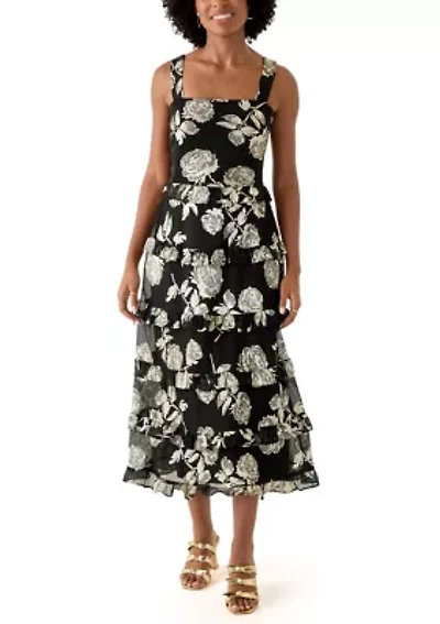 Women's Tiered Ruffle Midi Sleeveless Dress