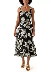 Women's Tiered Ruffle Midi Sleeveless Dress