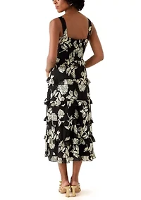 Women's Tiered Ruffle Midi Sleeveless Dress