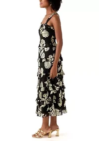 Women's Tiered Ruffle Midi Sleeveless Dress