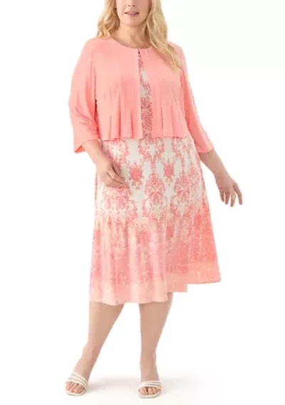 Plus 3/4 Sleeve Crew Neck Chandelier Print Jacket Dress