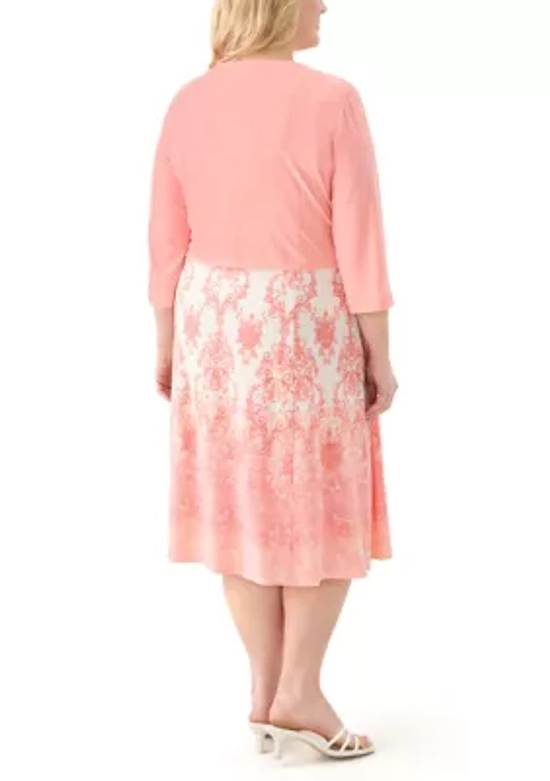 Plus 3/4 Sleeve Crew Neck Chandelier Print Jacket Dress