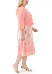 Plus 3/4 Sleeve Crew Neck Chandelier Print Jacket Dress