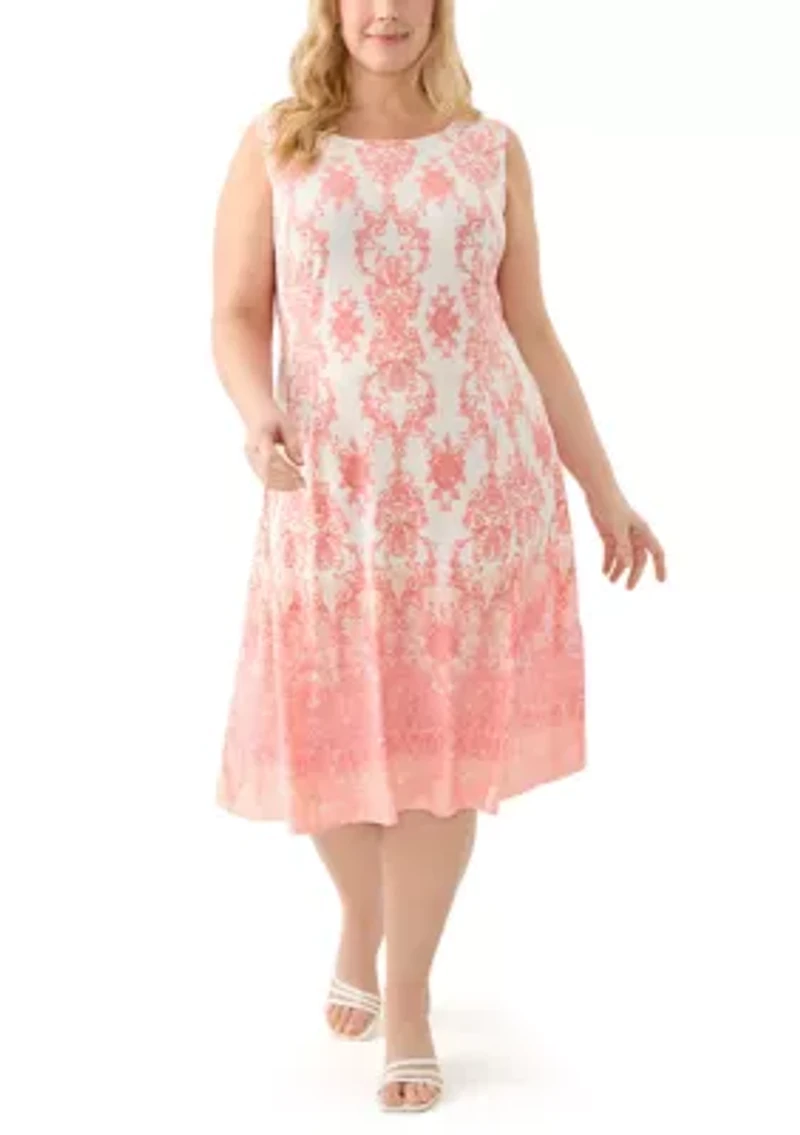 Plus 3/4 Sleeve Crew Neck Chandelier Print Jacket Dress