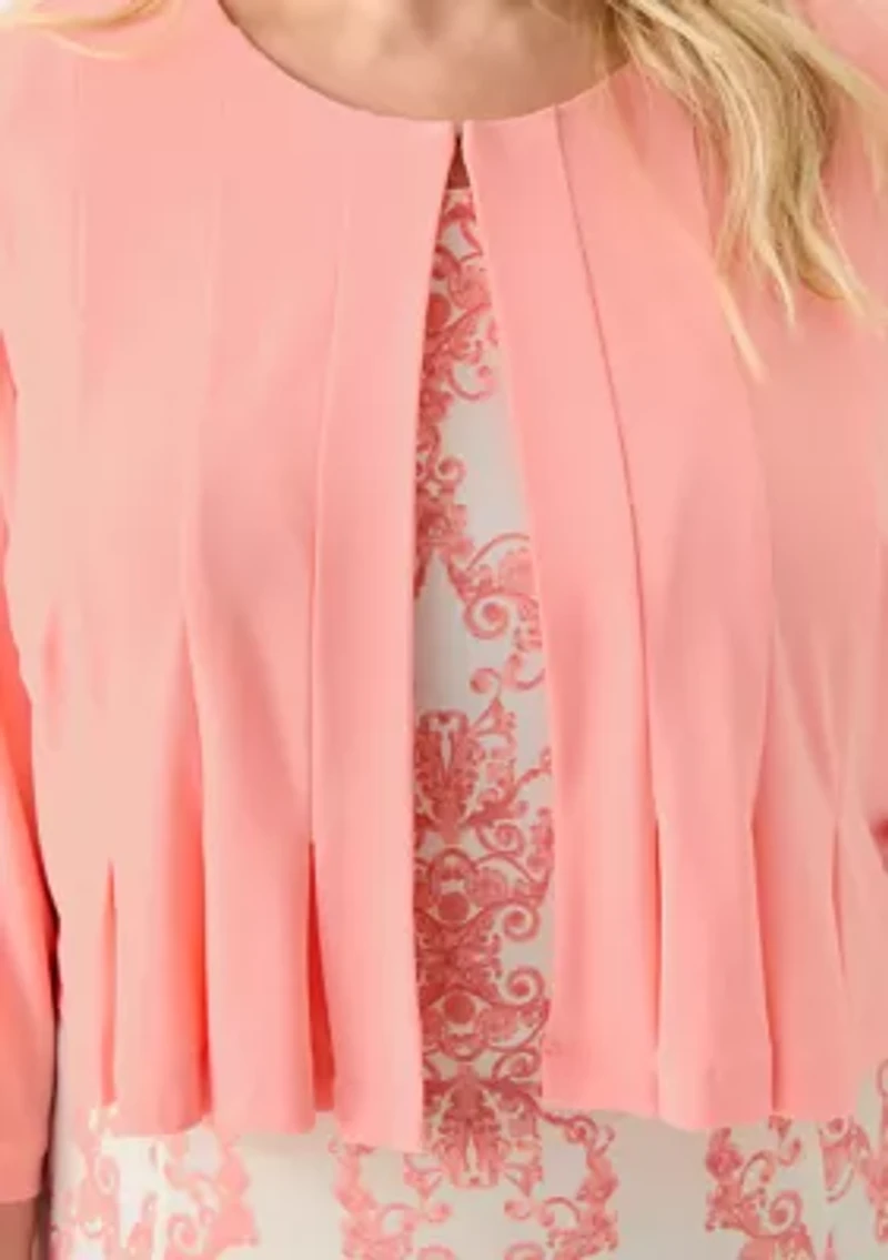 Plus 3/4 Sleeve Crew Neck Chandelier Print Jacket Dress
