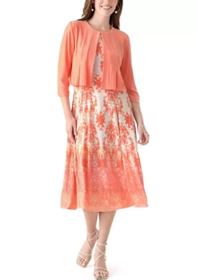 Women's 3/4 Sleeve Chandelier Print Jacket Dress