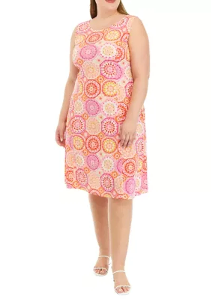 Plus 3/4 Sleeve Abstract Print Dress with Jacket