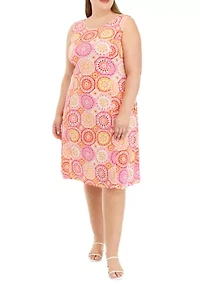 Plus 3/4 Sleeve Abstract Print Dress with Jacket