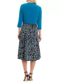 Women's Printed Dress with Solid Jacket