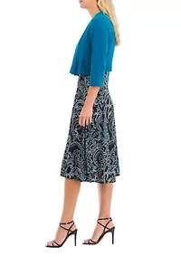 Women's Printed Dress with Solid Jacket