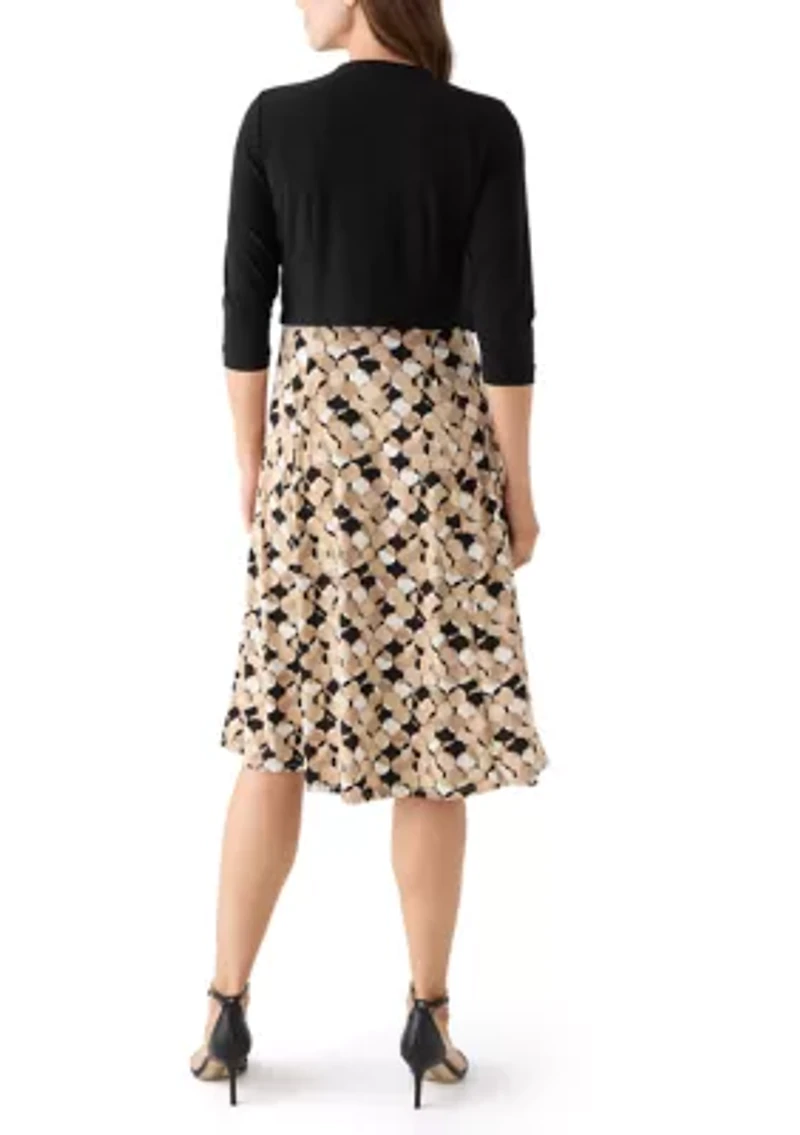 Women's Printed Dress with Three Quarter Sleeve Jacket