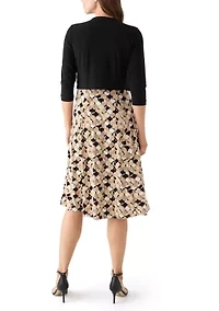 Women's Printed Dress with Three Quarter Sleeve Jacket